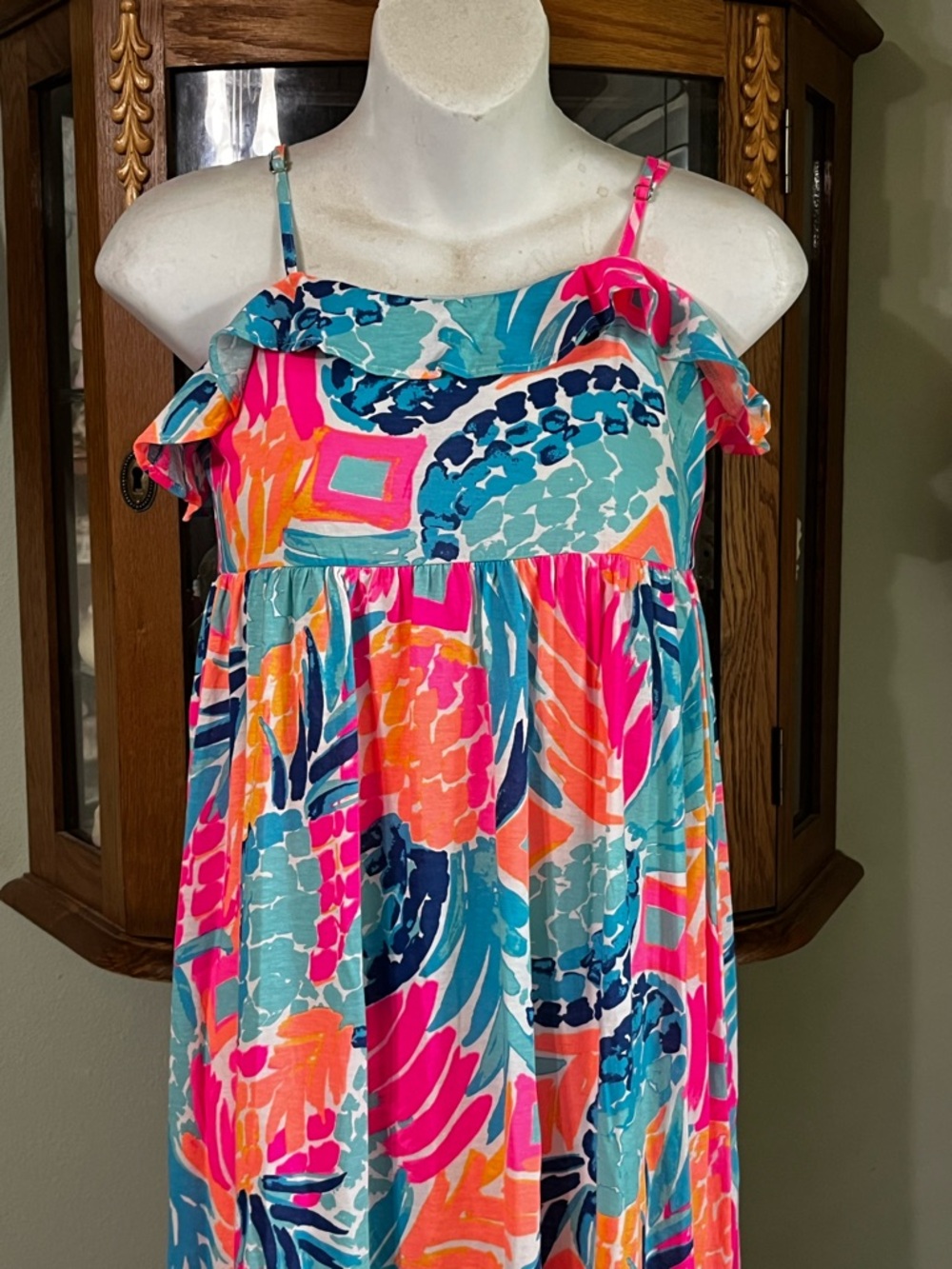 Girls Lilly Pulitzer Pineapple Ruffle Long Maxi Summer Dress XL 12-14 - Picture 2 of 8